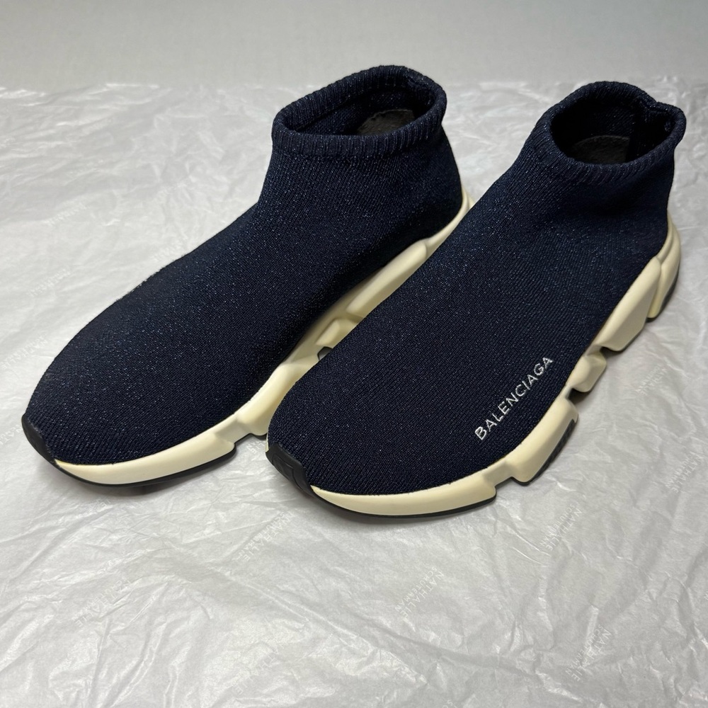 Size 38 Balenciaga Low Cut Speed 1.0 Trainers/Sneakers in Navy Blue Glitter Knit